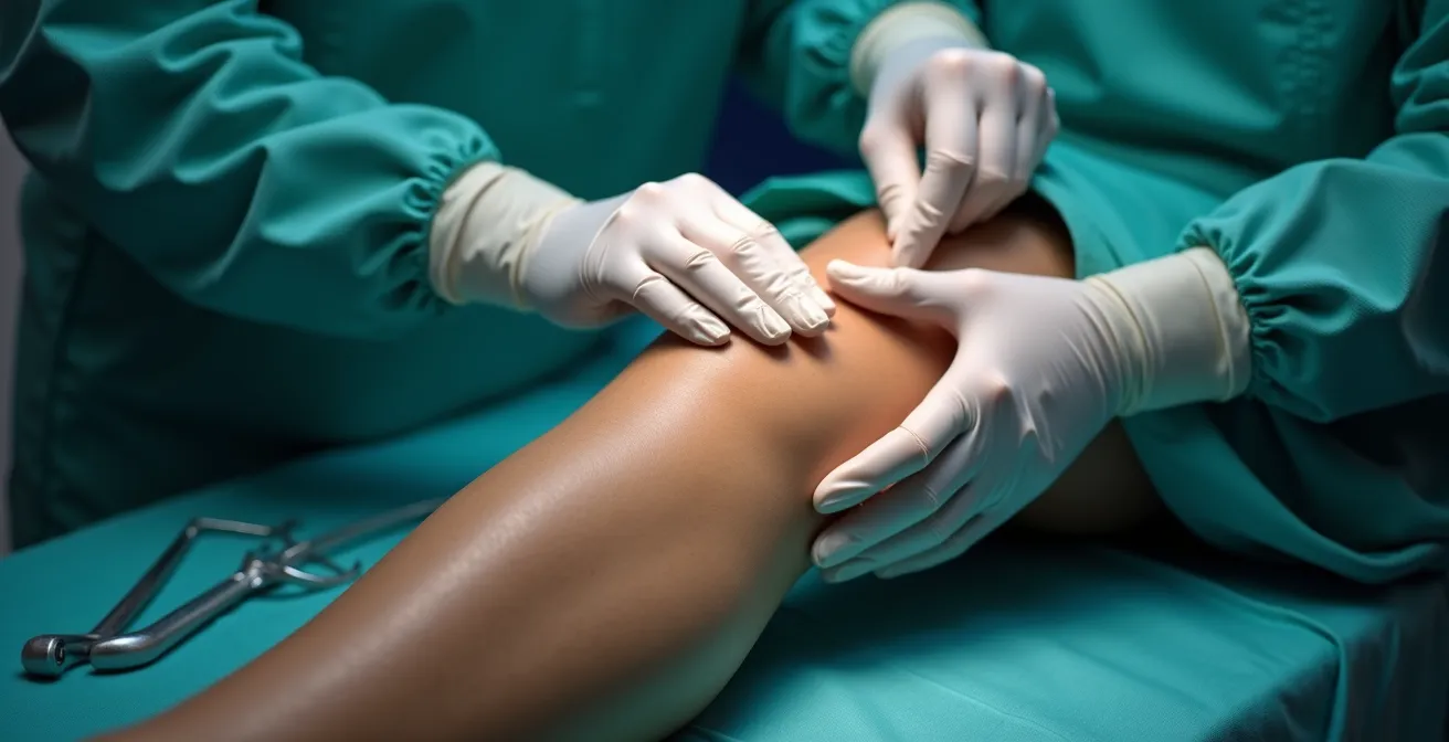 Realistic, editorial-grade image capturing the essence of knee surgery including patient preparation and recovery, with natural lighting and clean background