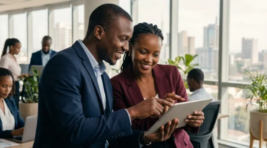 African executives reviewing recruitment strategy in modern Lagos office