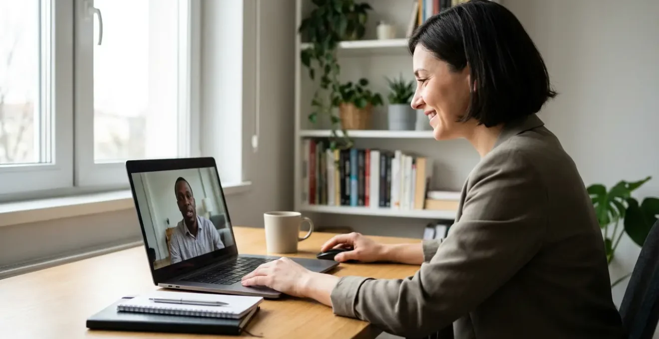 Executive conducting video interview with African candidate for senior role