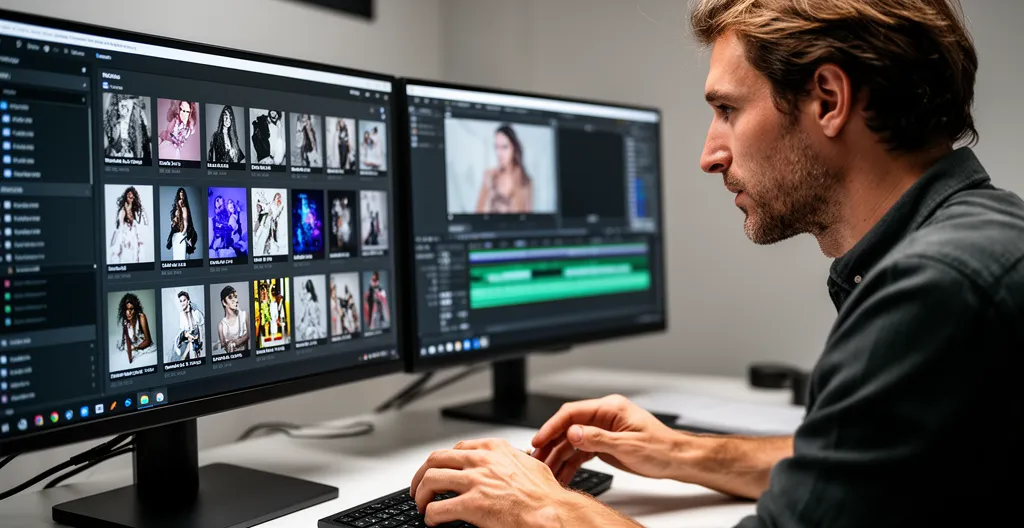 Professionnel créatif utilisant une plateforme de création vidéo avec templates de marque